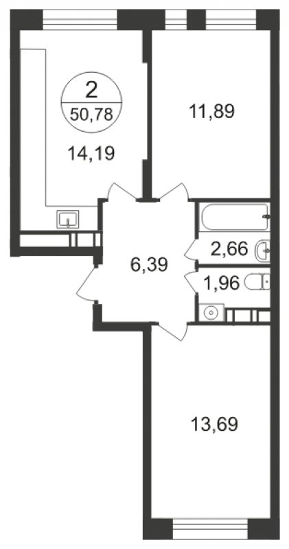 2-комнатная квартира с полной отделкой, 50.78 м2, 17 этаж, сдача 3 квартал 2023 г., ЖК Люберцы, корпус 66 - объявление 1598005 - фото №1