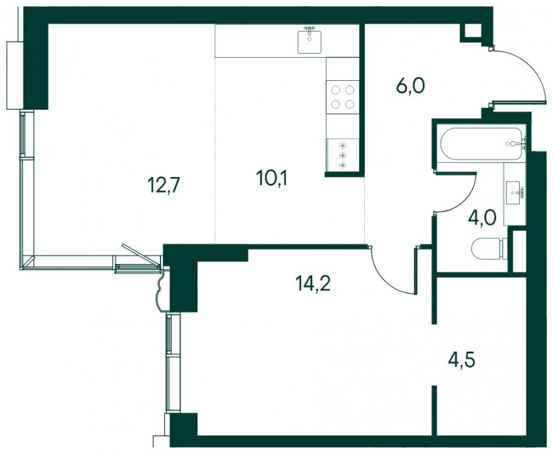 1-комнатная квартира без отделки, 51.5 м2, 3 этаж, дом сдан, ЖК Клубный город на реке Primavera, корпус 3 квартала "Vivaldi" - объявление 1930680 - фото №1
