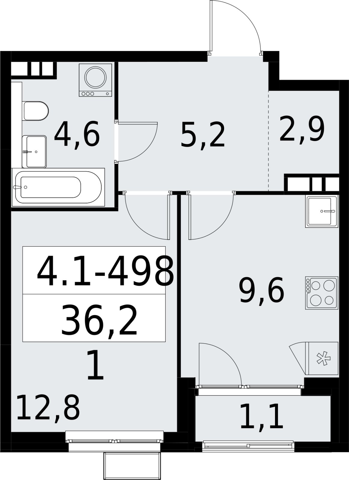 1-комнатная квартира с полной отделкой, 36.2 м2, 16 этаж, сдача 2 квартал 2027 г., ЖК Южные сады, корпус 4.1.2 - объявление 2393003 - фото №1
