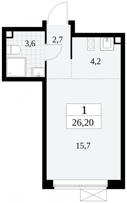 Студия без отделки, 26.2 м2, 2 этаж, сдача 3 квартал 2024 г., ЖК Прокшино, корпус 8.5 - объявление 1684253 - фото №1