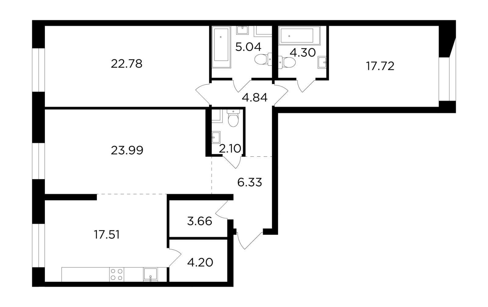 3-комнатная квартира без отделки, 112.47 м2, 8 этаж, дом сдан, ЖК FORIVER, корпус 9 - объявление 2371343 - фото №1