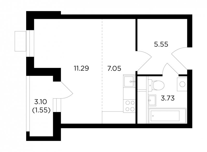 1-комнатная квартира без отделки, 29.17 м2, 6 этаж, сдача 4 квартал 2022 г., ЖК VESNA, корпус 4.1 - объявление 1638329 - фото №1