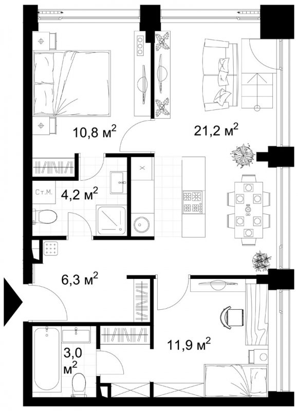 2-комнатная квартира с полной отделкой, 57.5 м2, 7 этаж, сдача 4 квартал 2022 г., ЖК Kazakov Grand Loft, корпус 1 - объявление 1753030 - фото №1