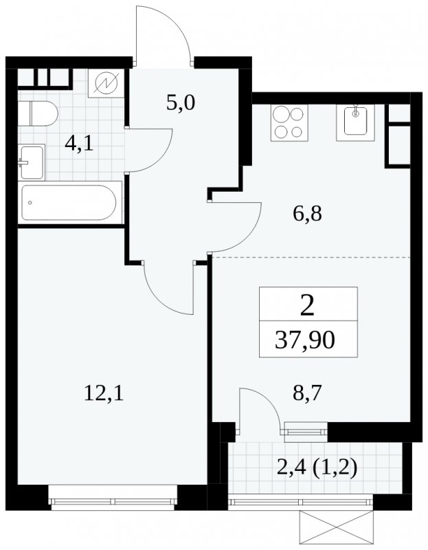 2-комнатная квартира (евро) без отделки, 37.9 м2, 9 этаж, сдача 1 квартал 2025 г., ЖК Прокшино, корпус 5.2.4 - объявление 1900760 - фото №1