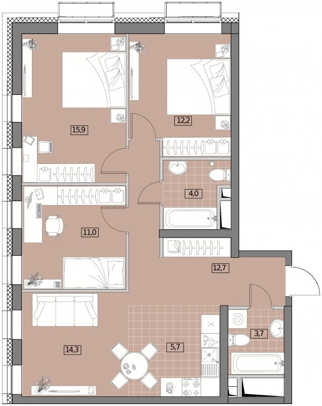 4-комнатная квартира (евро) с полной отделкой, 79.29 м2, 4 этаж, сдача 2 квартал 2022 г., ЖК Вестердам, корпус 5 - объявление 1501220 - фото №1