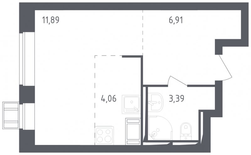 1-комнатная квартира с полной отделкой, 26.25 м2, 13 этаж, сдача 3 квартал 2023 г., ЖК Томилино Парк, корпус 4.1 - объявление 1570743 - фото №1