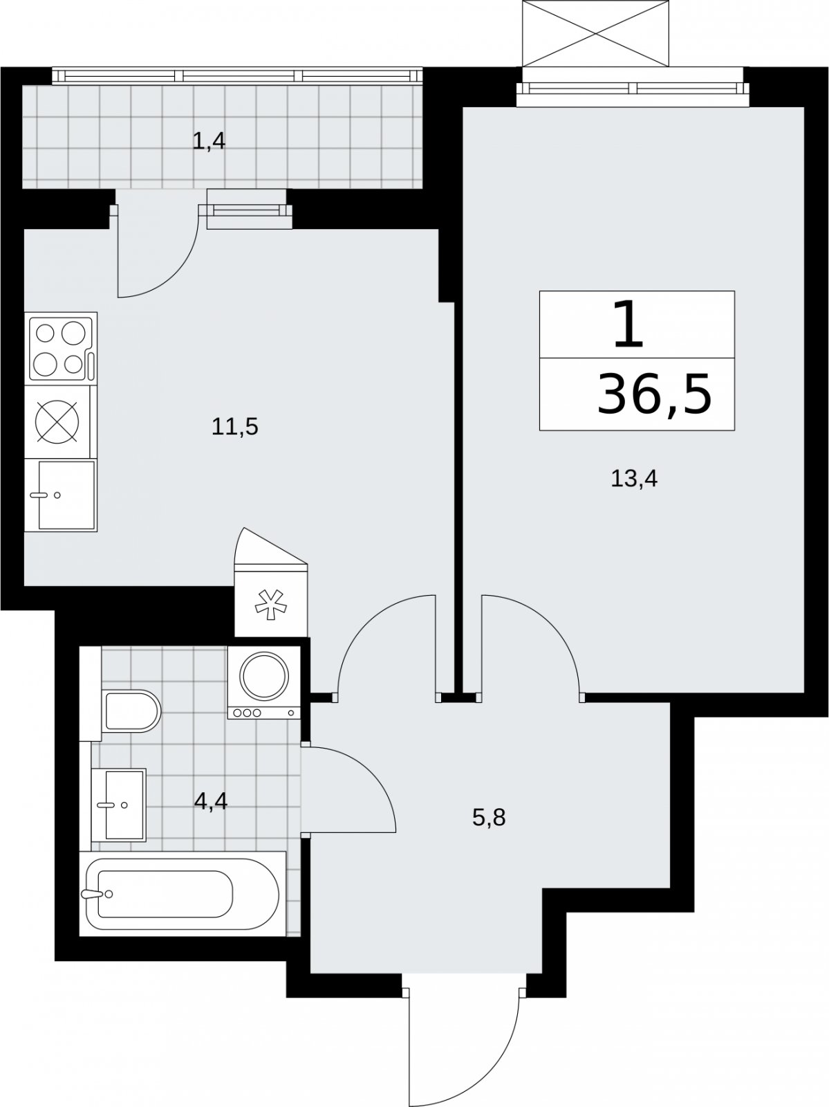 1-комнатная квартира с полной отделкой, 36.5 м2, 14 этаж, сдача 2 квартал 2026 г., ЖК Бунинские кварталы, корпус 7.1 - объявление 2319396 - фото №1