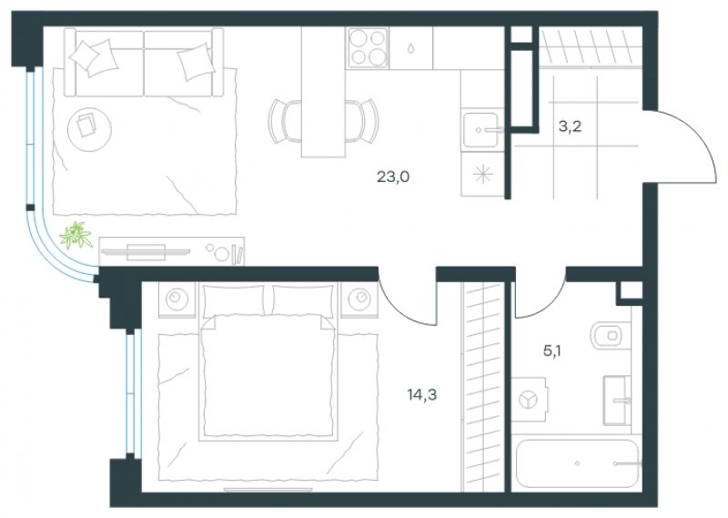 2-комнатные апартаменты без отделки, 45.6 м2, 20 этаж, сдача 2 квартал 2022 г., ЖК Level Стрешнево, корпус Север - объявление 1707819 - фото №1