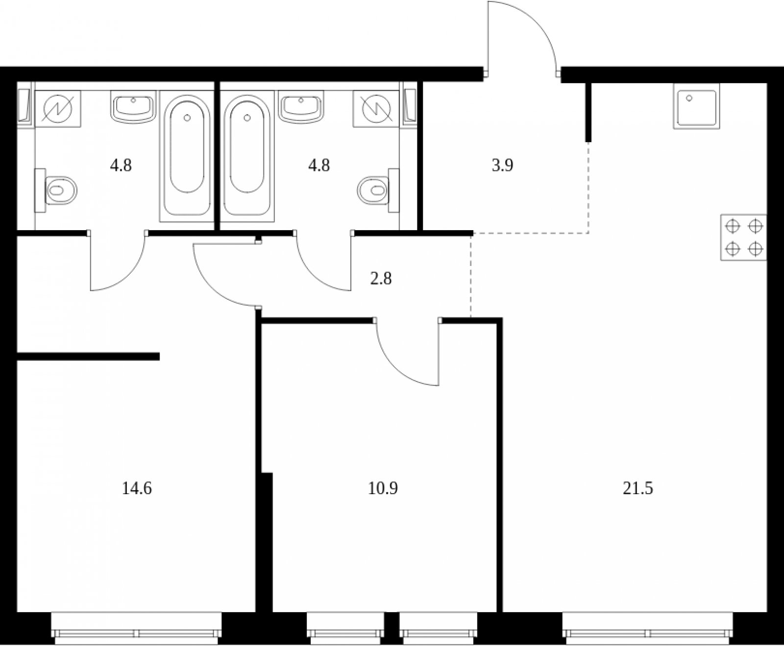 2-комнатная квартира с полной отделкой, 63.3 м2, 24 этаж, сдача 4 квартал 2023 г., ЖК Кронштадтский 9, корпус 1.6 - объявление 2012235 - фото №1