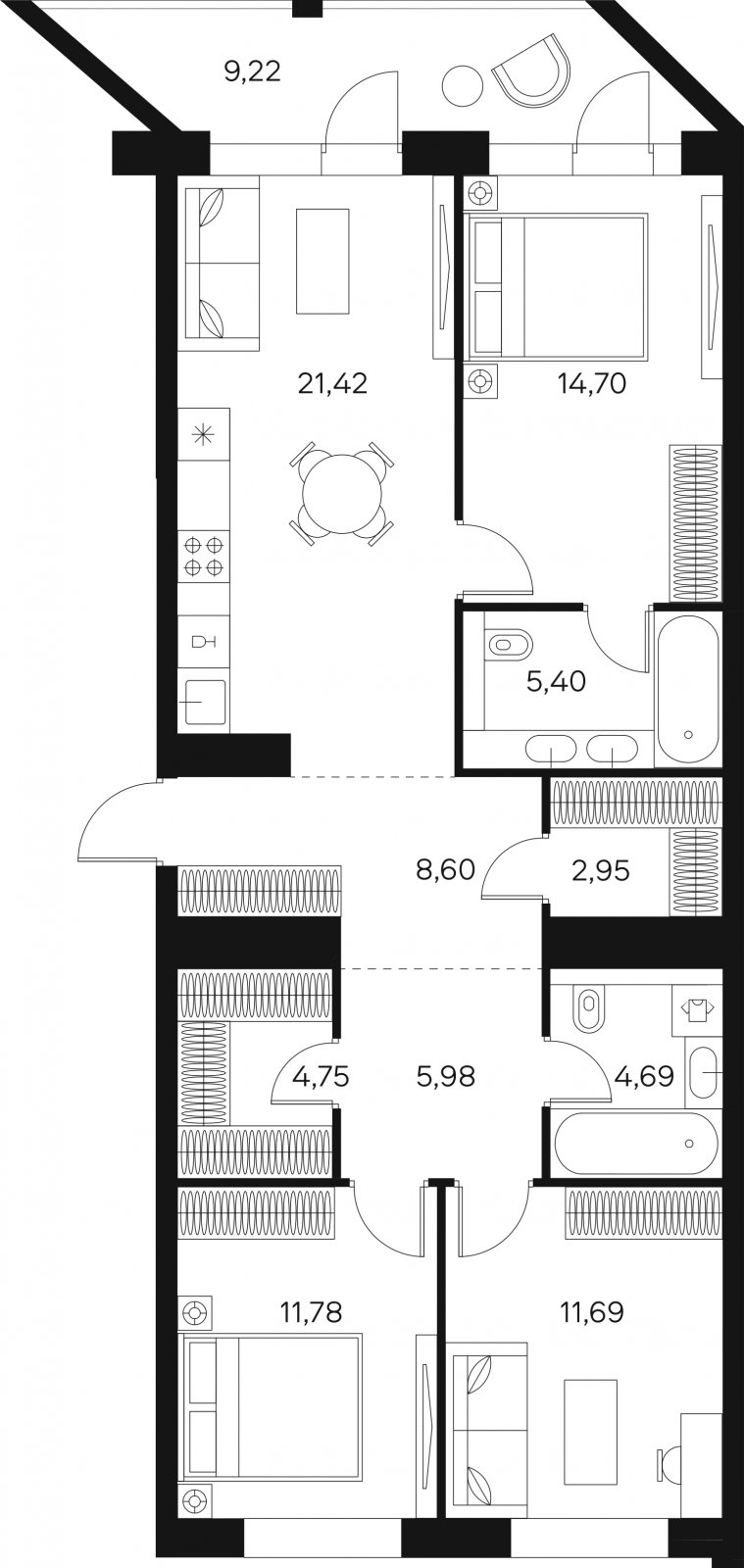 3-комнатная квартира без отделки, 96.6 м2, 11 этаж, сдача 4 квартал 2024 г., ЖК FØRST, корпус 2 - объявление 2348683 - фото №1