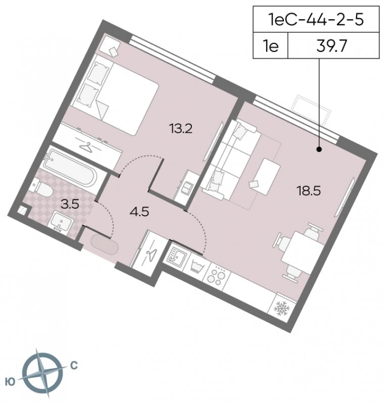 1-комнатная квартира с полной отделкой, 39.1 м2, 24 этаж, сдача 3 квартал 2024 г., ЖК Лучи, корпус 15 - объявление 1943586 - фото №1