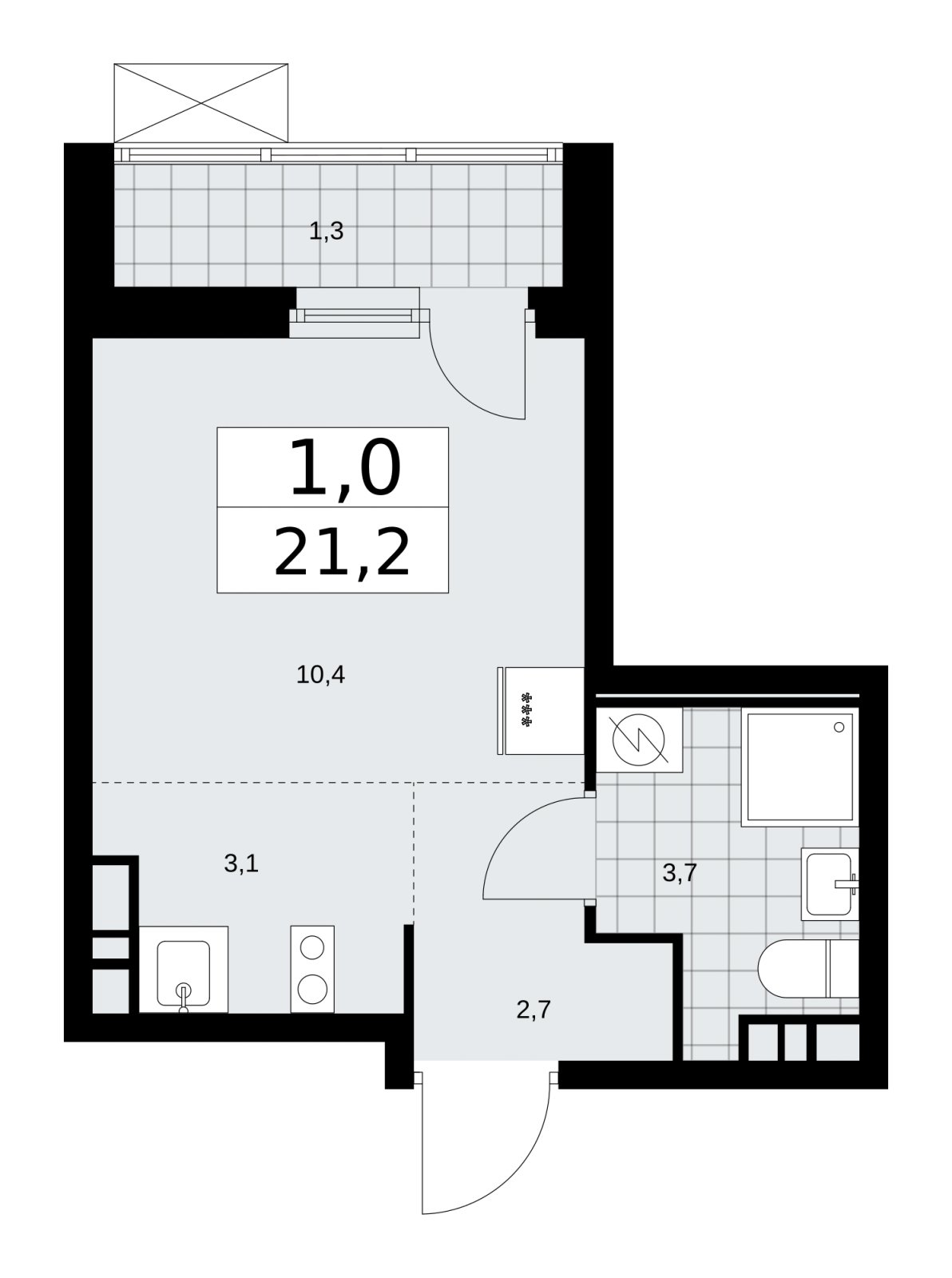 Студия с частичной отделкой, 21.2 м2, 6 этаж, сдача 1 квартал 2026 г., ЖК Скандинавия, корпус 37.1.2 - объявление 2216376 - фото №1