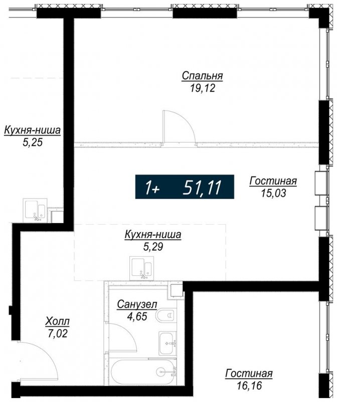 1-комнатная квартира с полной отделкой, 51.11 м2, 8 этаж, сдача 4 квартал 2022 г., ЖК Селигер Сити, корпус Кандинский - объявление 1709478 - фото №1