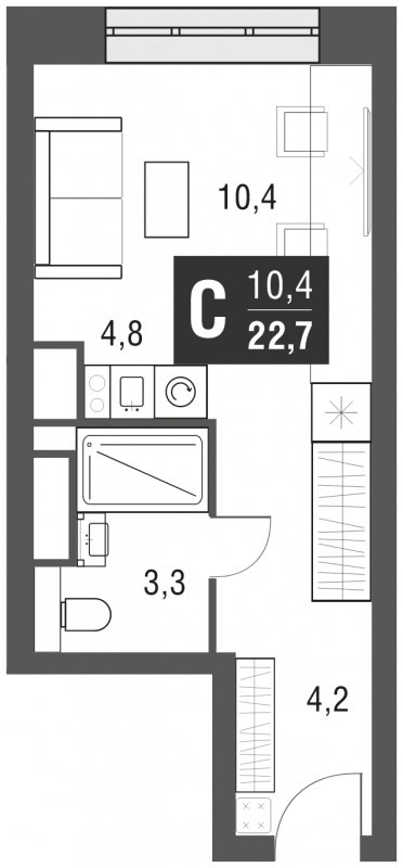 Студия с полной отделкой, 22.7 м2, 15 этаж, сдача 2 квартал 2024 г., ЖК AFI Tower, корпус 1 - объявление 1930787 - фото №1