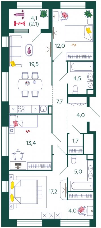 3-комнатная квартира без отделки, 91.1 м2, 2 этаж, сдача 4 квартал 2024 г., ЖК SHAGAL, корпус 2.9 - объявление 1785242 - фото №1