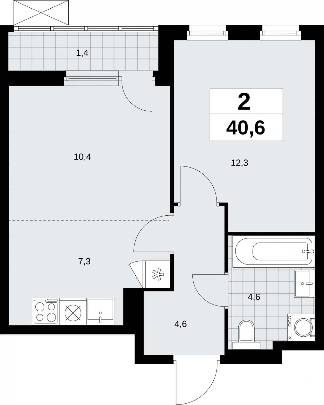 2-комнатная квартира (евро) с полной отделкой, 40.6 м2, 8 этаж, сдача 3 квартал 2026 г., ЖК Дзен-кварталы, корпус 6.1.3 - объявление 2328127 - фото №1