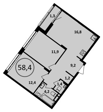 2-комнатная квартира без отделки, 58.4 м2, 14 этаж, сдача 4 квартал 2022 г., ЖК Испанские кварталы, корпус 5.3 - объявление 1409449 - фото №1