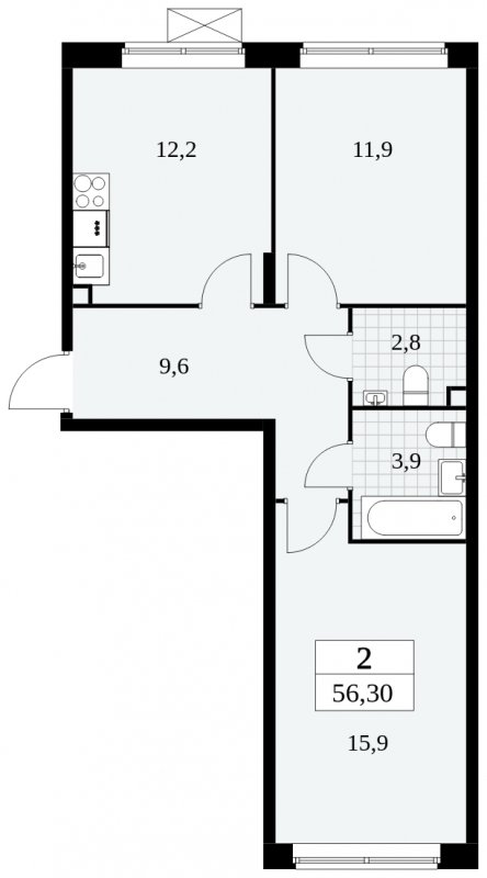 2-комнатная квартира с частичной отделкой, 56.3 м2, 2 этаж, сдача 3 квартал 2024 г., ЖК Прокшино, корпус 8.2 - объявление 1683754 - фото №1