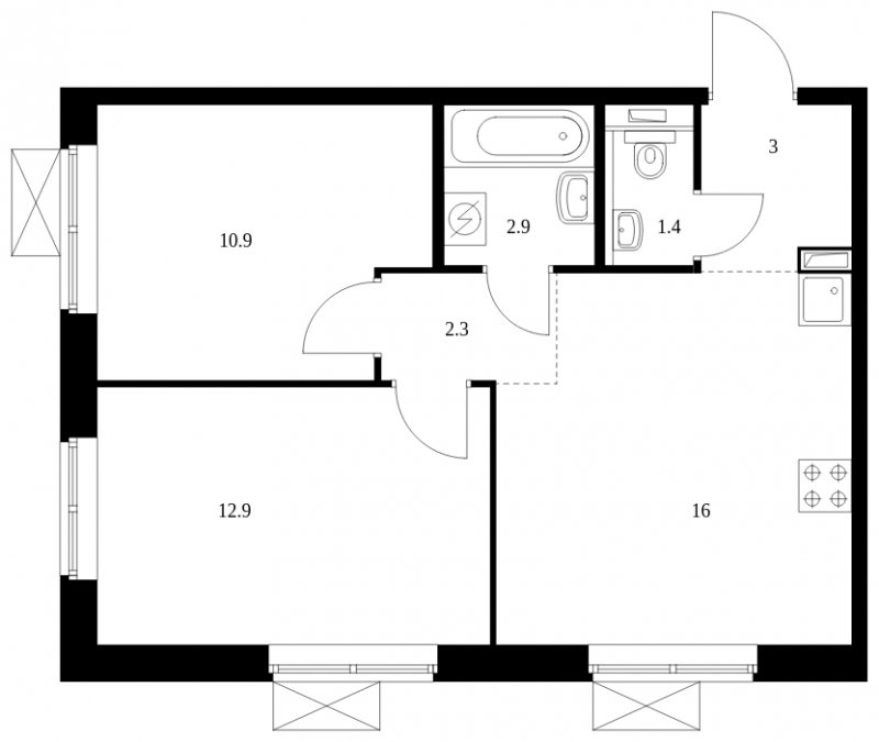2-комнатная квартира с полной отделкой, 49.4 м2, 5 этаж, сдача 4 квартал 2023 г., ЖК Бунинские луга, корпус 3.1.1 - объявление 1785608 - фото №1
