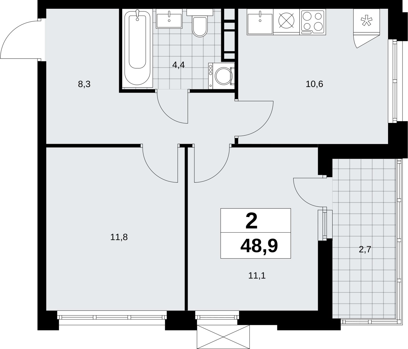 2-комнатная квартира без отделки, 48.9 м2, 11 этаж, сдача 4 квартал 2026 г., ЖК Скандинавия, корпус 2.18.1.3 - объявление 2350836 - фото №1