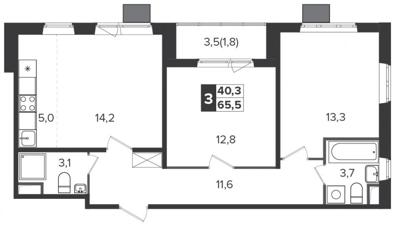3-комнатная квартира (евро) с полной отделкой, 65.5 м2, 21 этаж, дом сдан, ЖК Южная Битца, корпус 6 - объявление 1307698 - фото №1
