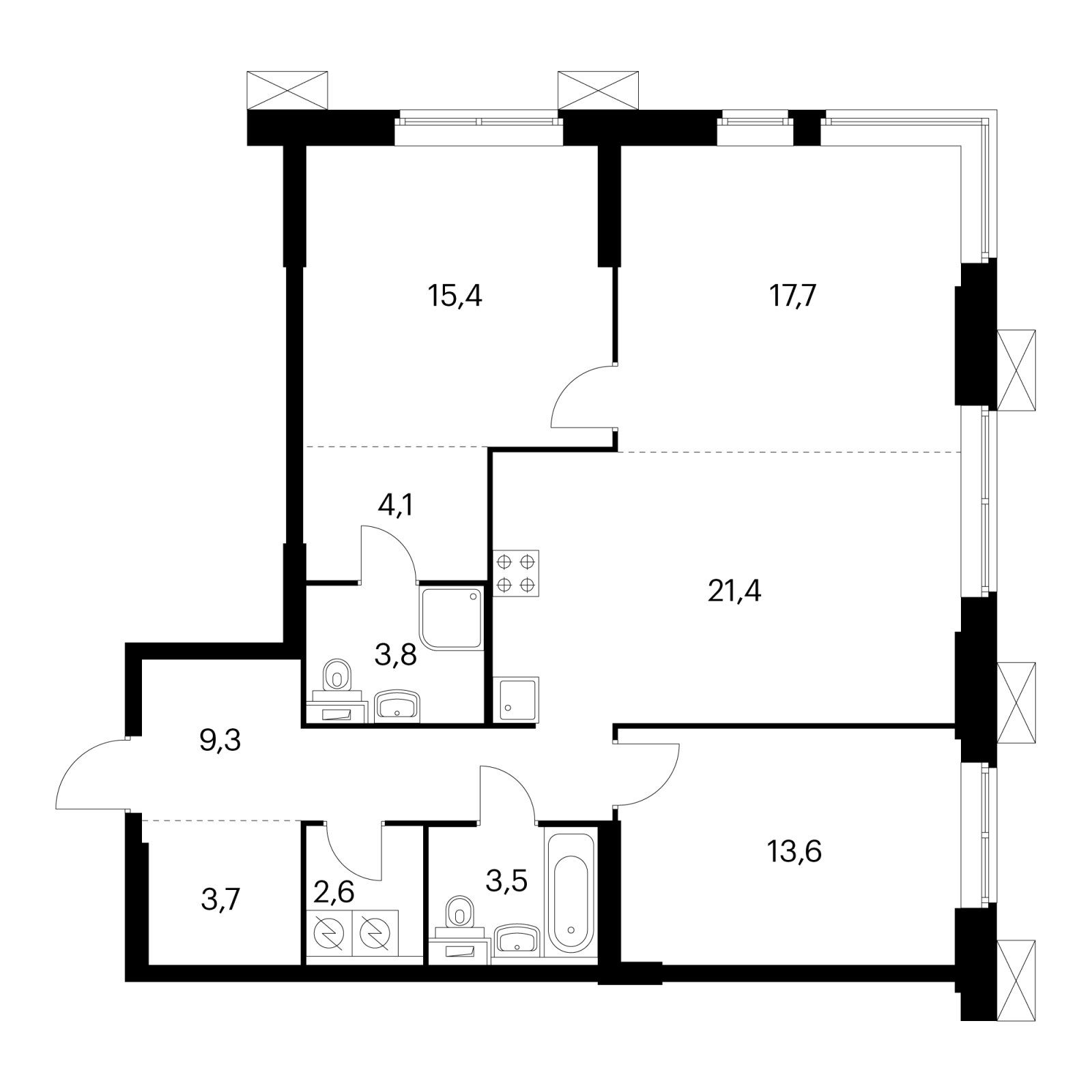 3-комнатная квартира с полной отделкой, 93.8 м2, 26 этаж, дом сдан, ЖК Волоколамское 24, корпус 1 - объявление 1981161 - фото №1