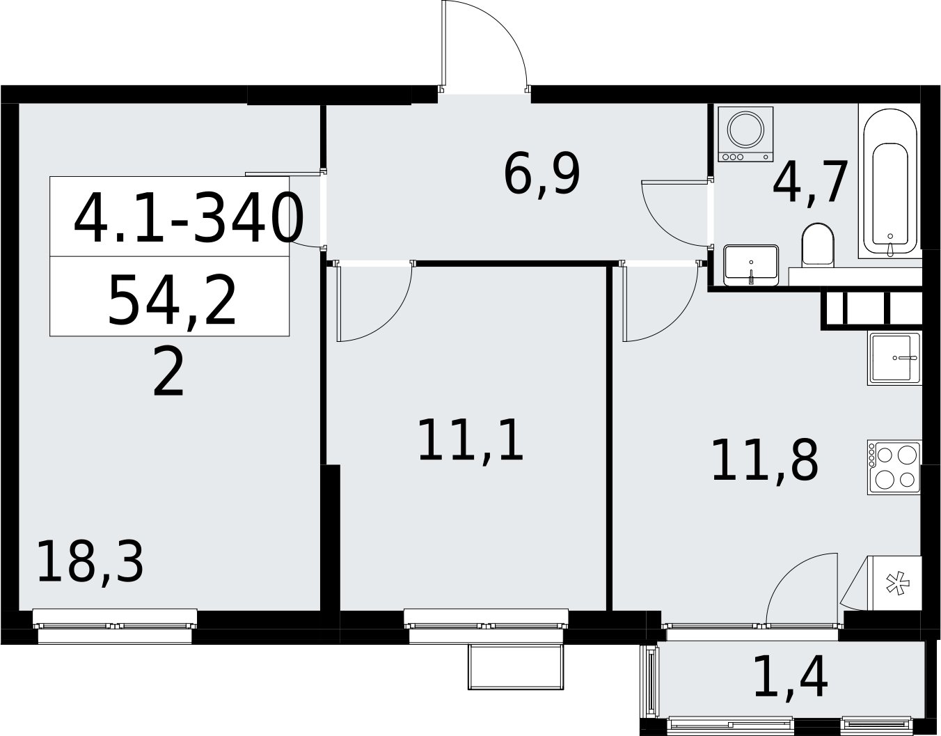 2-комнатная квартира с полной отделкой, 54.2 м2, 16 этаж, сдача 2 квартал 2027 г., ЖК Южные сады, корпус 4.1.2 - объявление 2392848 - фото №1