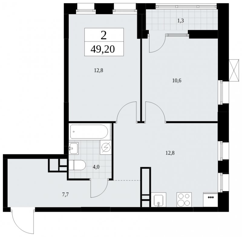 2-комнатная квартира с частичной отделкой, 49.2 м2, 17 этаж, сдача 1 квартал 2025 г., ЖК Дзен-кварталы, корпус 1.1 - объявление 1895614 - фото №1