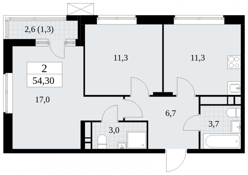 2-комнатная квартира без отделки, 54.3 м2, 15 этаж, сдача 1 квартал 2025 г., ЖК Прокшино, корпус 5.2.3 - объявление 1751368 - фото №1