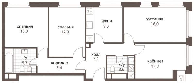4-комнатная квартира без отделки, 85.8 м2, 2 этаж, дом сдан, ЖК HomeCity, корпус 1 - объявление 1762700 - фото №1
