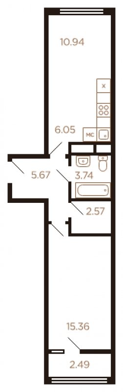 2-комнатная квартира без отделки, 47 м2, 8 этаж, дом сдан, ЖК Миниполис Рафинад, корпус 1 - объявление 1463959 - фото №1