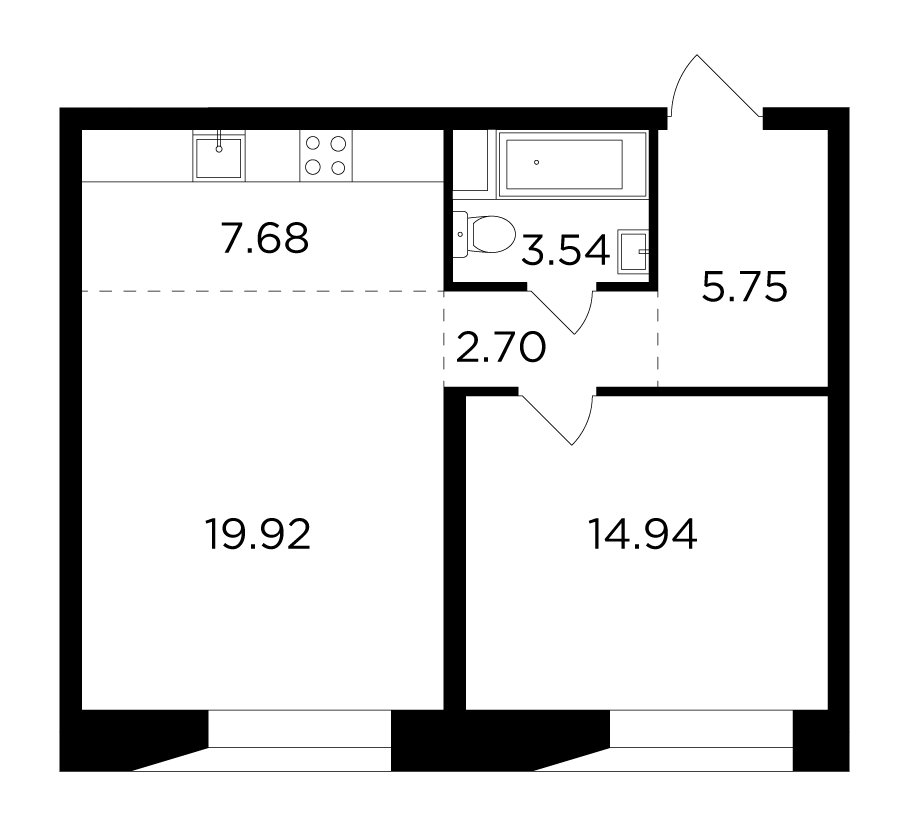 2-комнатная квартира без отделки, 54.53 м2, 7 этаж, дом сдан, ЖК FORIVER, корпус 9 - объявление 2259547 - фото №1