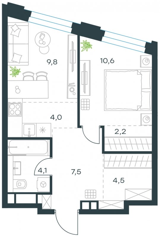 2-комнатная квартира с частичной отделкой, 42.7 м2, 15 этаж, сдача 4 квартал 2023 г., ЖК Level Нагатинская, корпус В - объявление 1667889 - фото №1