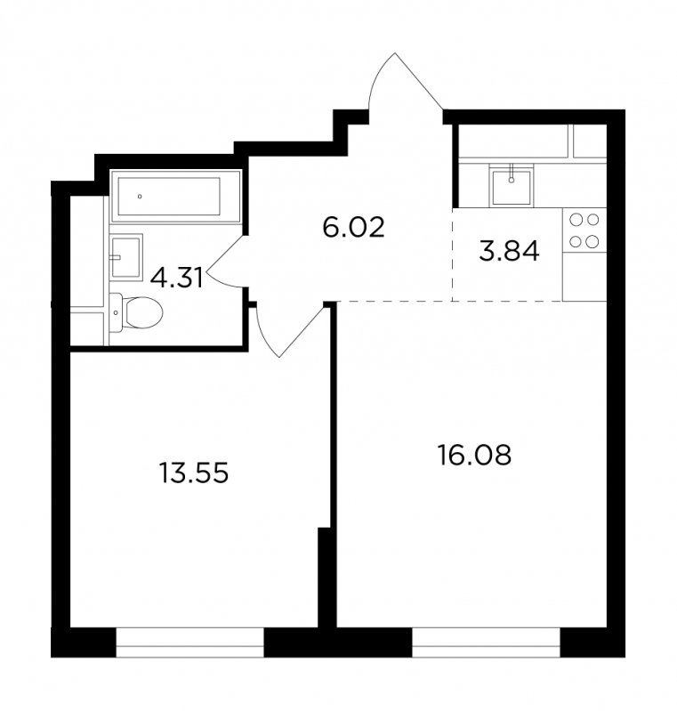 2-комнатная квартира без отделки, 43.8 м2, 21 этаж, дом сдан, ЖК КутузовGRAD 2, корпус 3 - объявление 1748143 - фото №1