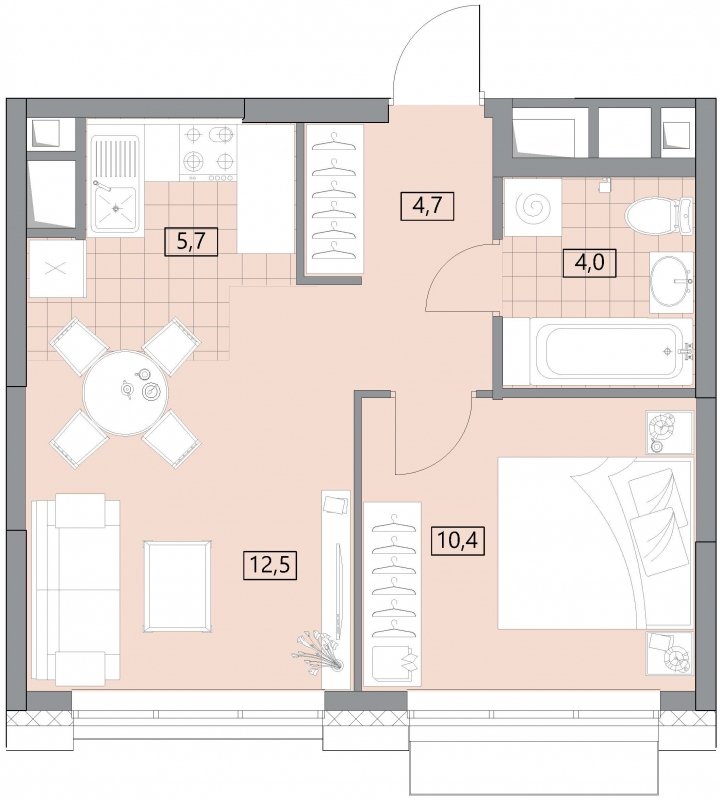 2-комнатная квартира (евро) с полной отделкой, 37.28 м2, 6 этаж, сдача 2 квартал 2022 г., ЖК Вестердам, корпус 3 - объявление 1415435 - фото №1