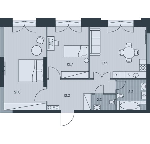 3-комнатная квартира без отделки, 68.8 м2, 4 этаж, сдача 3 квартал 2025 г., ЖК EVER, корпус 6 - объявление 2377026 - фото №1