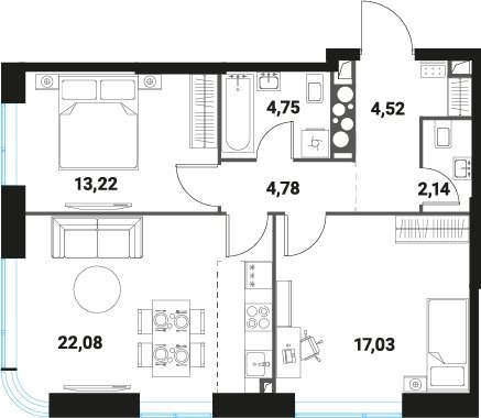 3-комнатная квартира без отделки, 68.52 м2, 23 этаж, сдача 1 квартал 2024 г., ЖК Инноватор, корпус Б - объявление 2260491 - фото №1