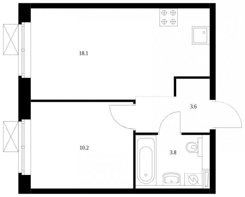 1-комнатная квартира 35.7 м2, 15 этаж, сдача 2 квартал 2023 г., ЖК Бунинские луга, корпус 3.6.3 - объявление 1699991 - фото №1