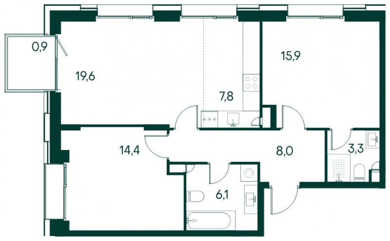 2-комнатная квартира без отделки, 76 м2, 2 этаж, сдача 2 квартал 2025 г., ЖК Клубный город на реке Primavera, корпус 4 квартала "Vivaldi" - объявление 1930725 - фото №1
