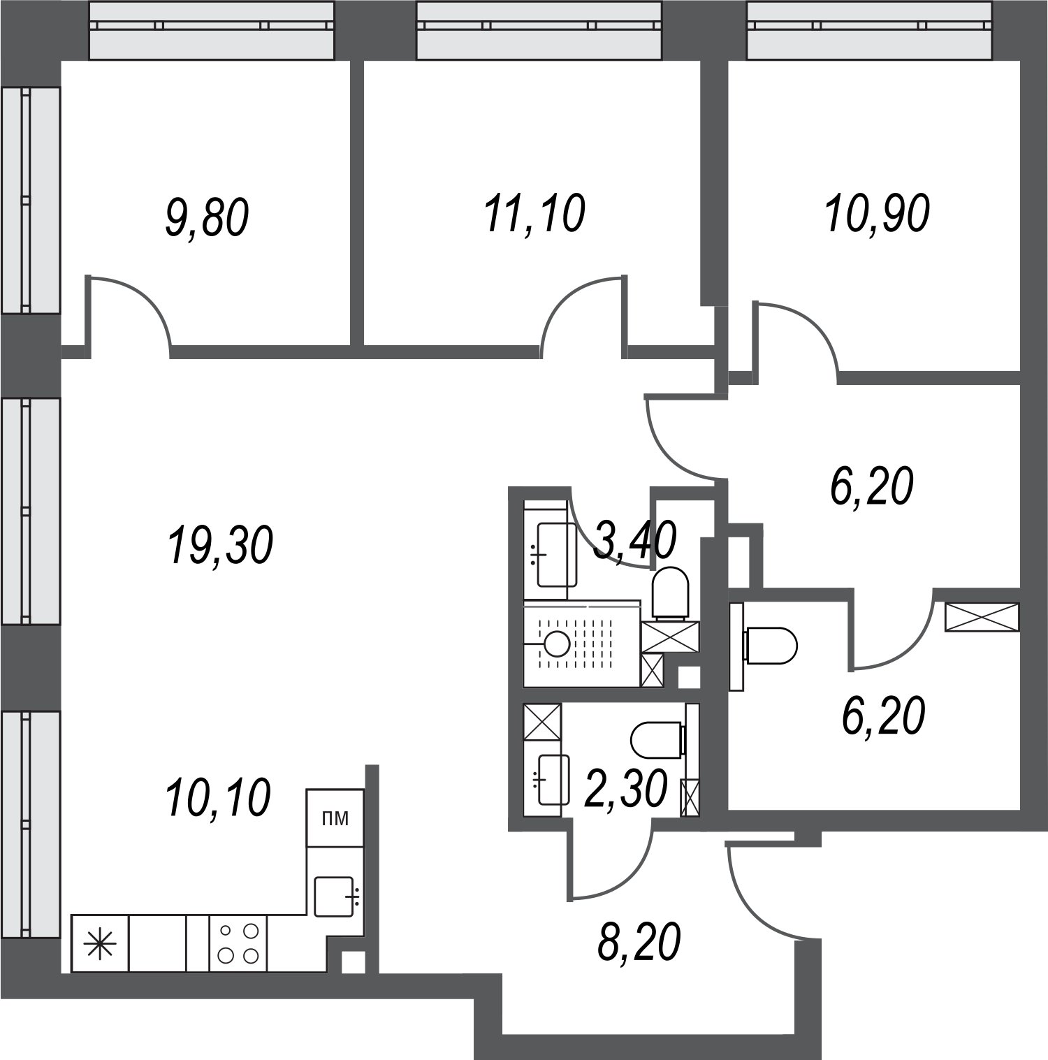 3-комнатная квартира без отделки, 87.5 м2, 22 этаж, дом сдан, ЖК AFI Park Воронцовский, корпус 4 - объявление 2397084 - фото №1