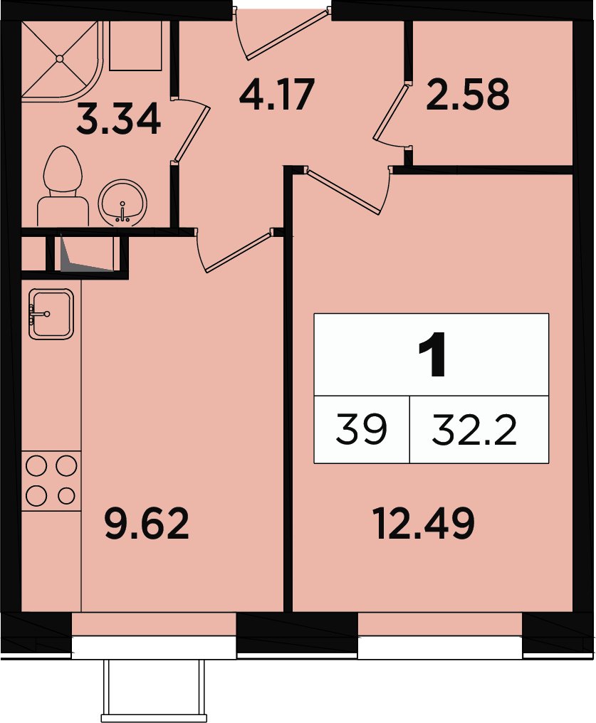 1-комнатные апартаменты без отделки, 31.2 м2, 3 этаж, дом сдан, ЖК Легендарный Квартал на Березовой  аллее, корпус 1 - объявление 2349046 - фото №1
