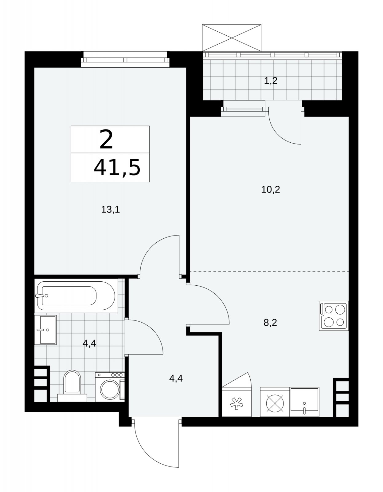 2-комнатная квартира (евро) без отделки, 41.5 м2, 4 этаж, сдача 1 квартал 2026 г., ЖК Прокшино, корпус 11.2.1 - объявление 2269778 - фото №1