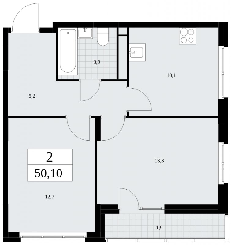2-комнатная квартира без отделки, 50.1 м2, 14 этаж, сдача 4 квартал 2024 г., ЖК Скандинавия, корпус 36.2.2 - объявление 1780033 - фото №1