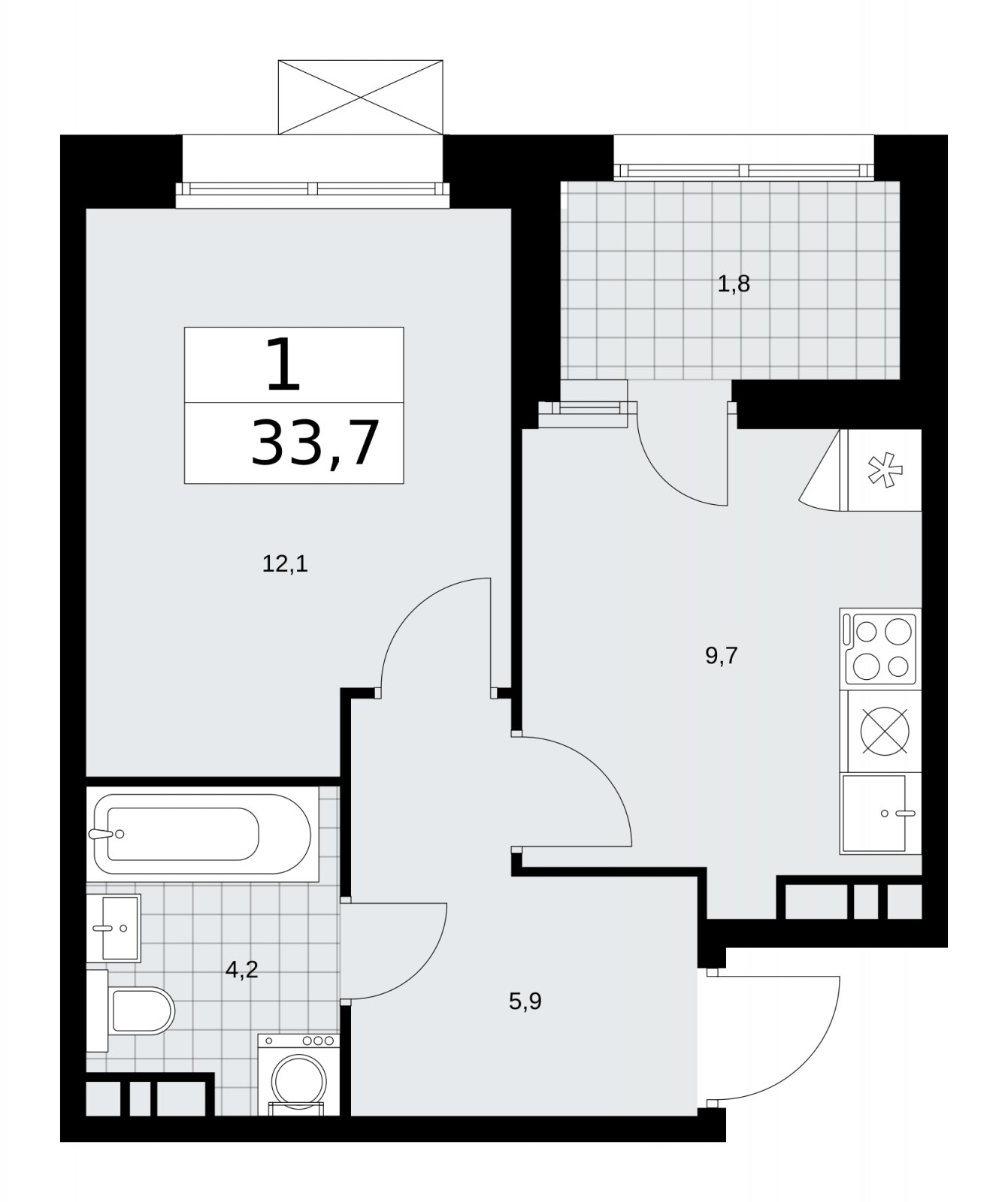1-комнатная квартира без отделки, 33.7 м2, 16 этаж, сдача 4 квартал 2025 г., ЖК Бунинские кварталы, корпус 6.5 - объявление 2252870 - фото №1