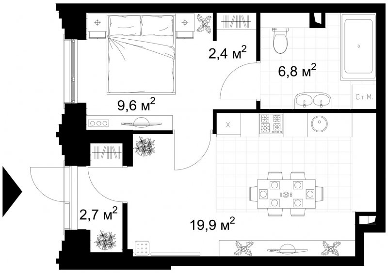 1-комнатная квартира без отделки, 41.4 м2, 1 этаж, сдача 4 квартал 2022 г., ЖК Kazakov Grand Loft, корпус 1 - объявление 1686227 - фото №1