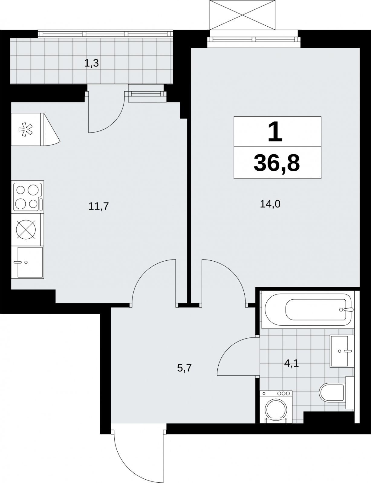 1-комнатная квартира с полной отделкой, 36.8 м2, 4 этаж, сдача 3 квартал 2026 г., ЖК Дзен-кварталы, корпус 6.1.3 - объявление 2327995 - фото №1