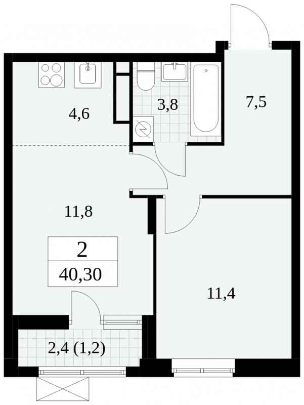 2-комнатная квартира (евро) с частичной отделкой, 40.3 м2, 8 этаж, сдача 2 квартал 2025 г., ЖК Прокшино, корпус 5.1.1 - объявление 1859871 - фото №1