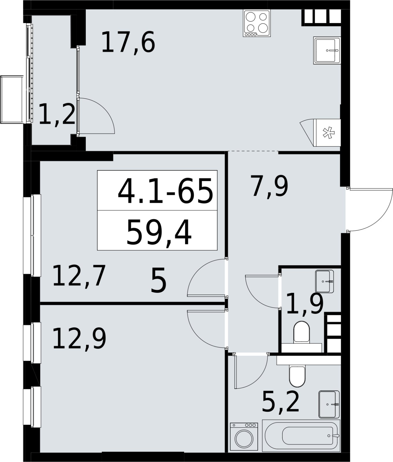 2-комнатная квартира с полной отделкой, 59.4 м2, 12 этаж, сдача 2 квартал 2027 г., ЖК Южные сады, корпус 4.1.1 - объявление 2392606 - фото №1