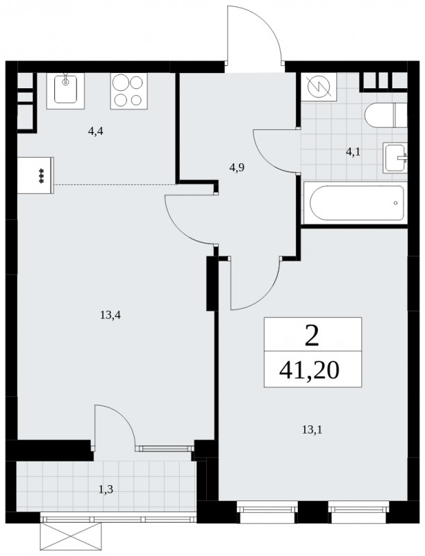 2-комнатная квартира (евро) с частичной отделкой, 41.2 м2, 6 этаж, сдача 1 квартал 2025 г., ЖК Дзен-кварталы, корпус 1.2 - объявление 1895650 - фото №1
