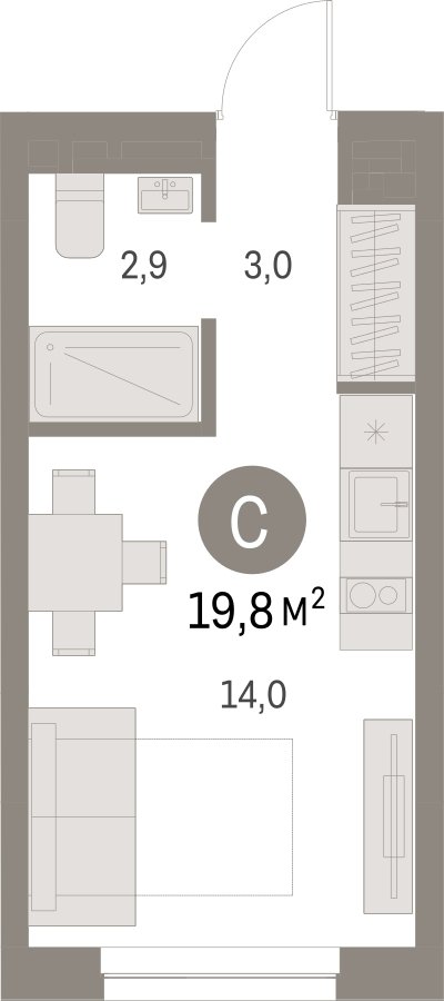Студия с частичной отделкой, 19.79 м2, 4 этаж, дом сдан, ЖК Первый квартал, корпус 5 - объявление 2266636 - фото №1